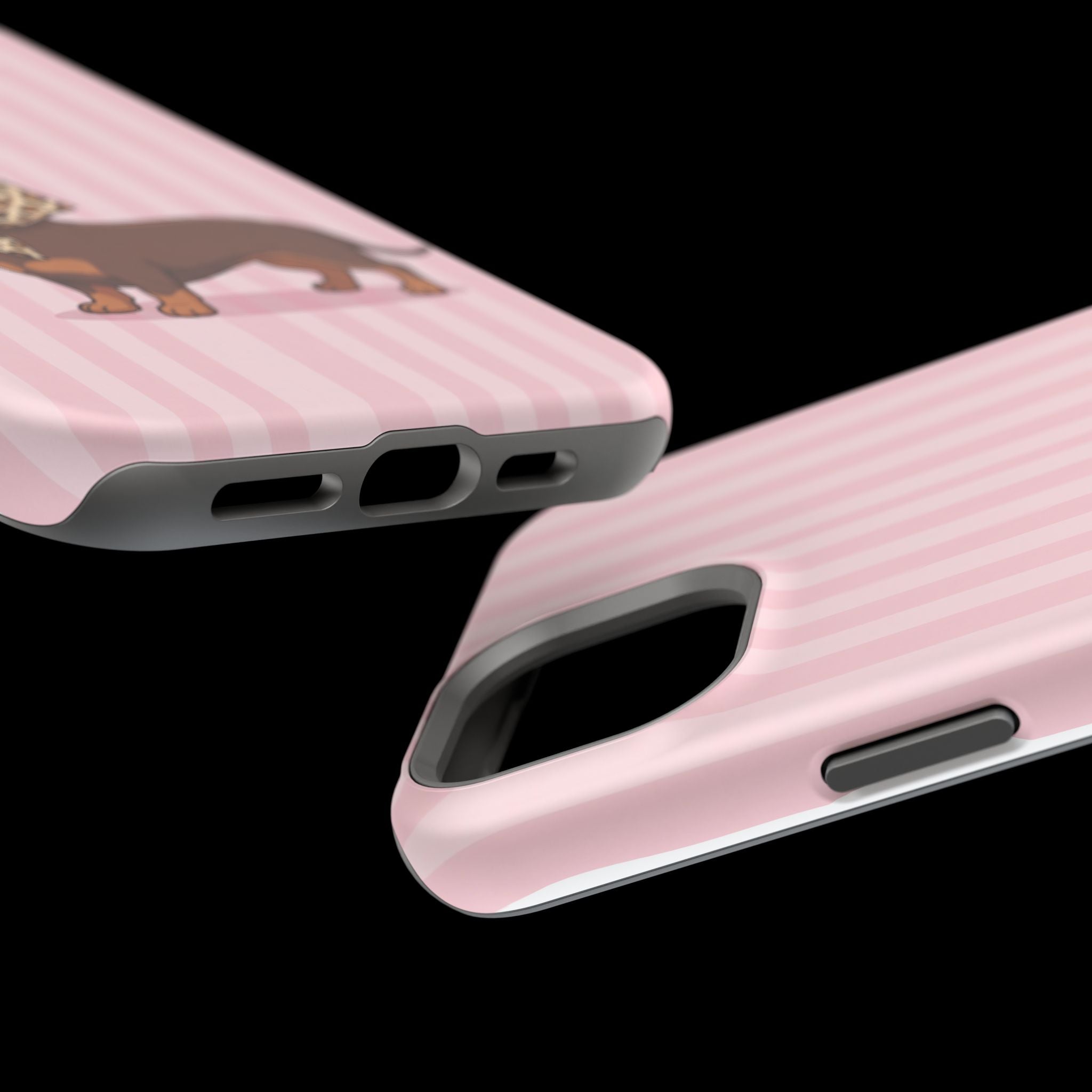 Glam Dachshund Phone Case | Cute Sausage Dog in Leopard Scarf & Sunglasses | Pink Stripe Case for iPhone & Samsung
