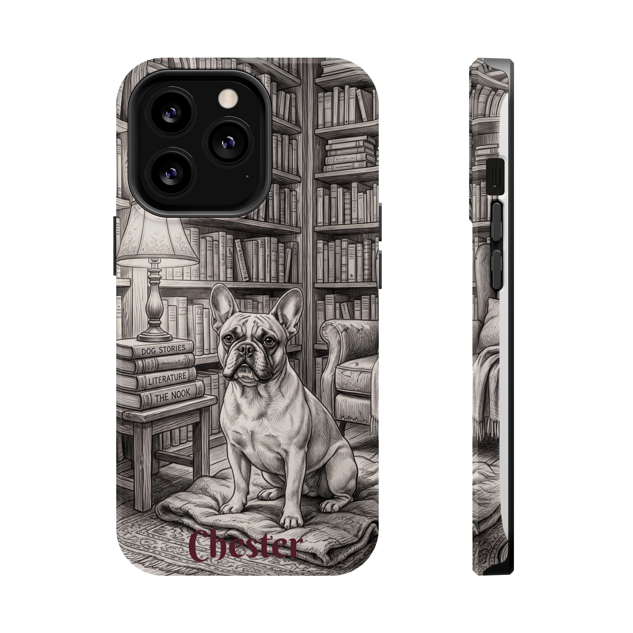 Personalized French Bulldog Library Study Phone Case — Wireless Charging Cover