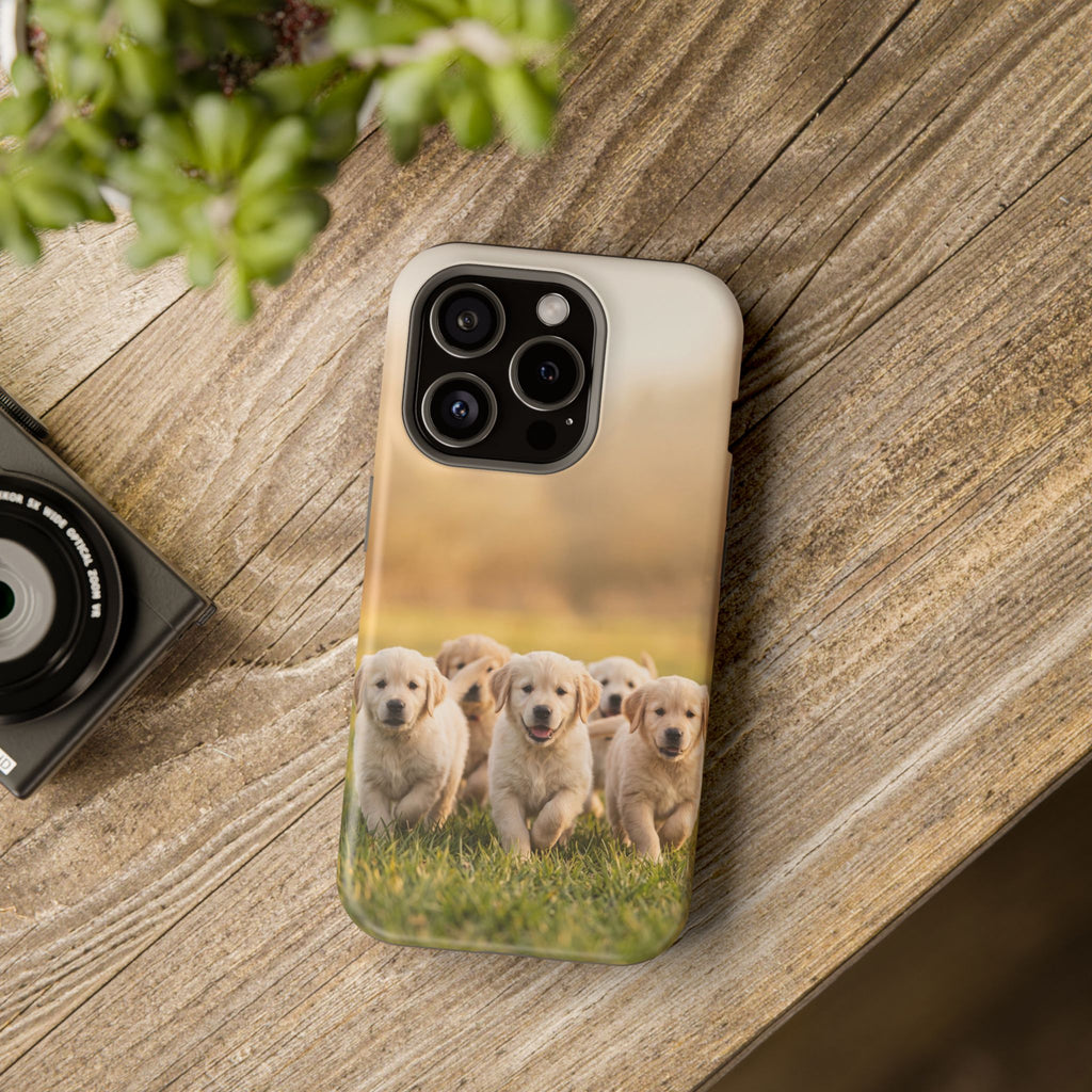 Golden Retriever Puppies Phone Case — Impact-Resistant Wireless Charging Cover