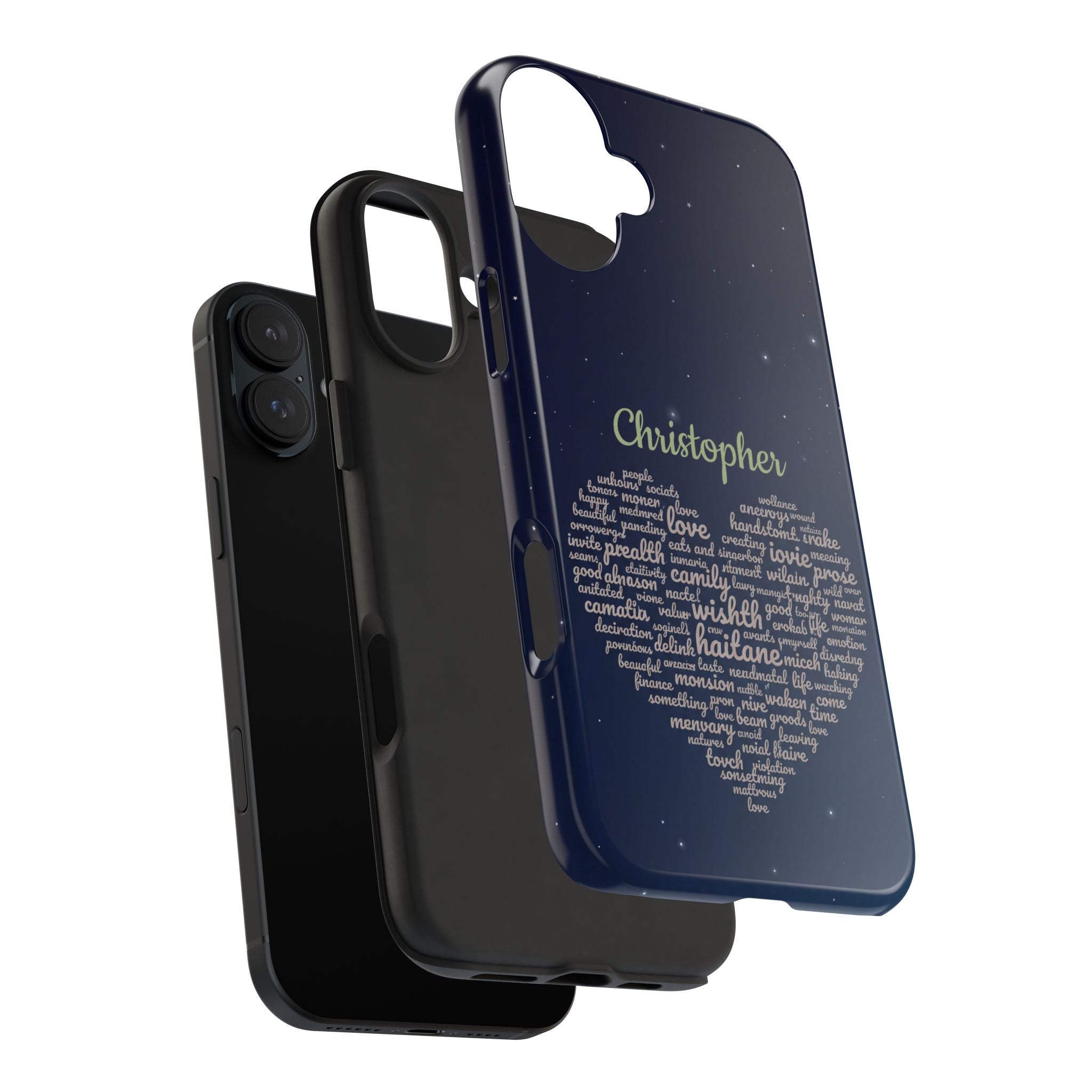 Personalized Teacher Heart Word Cloud Phone Case — Custom Name Starry Design