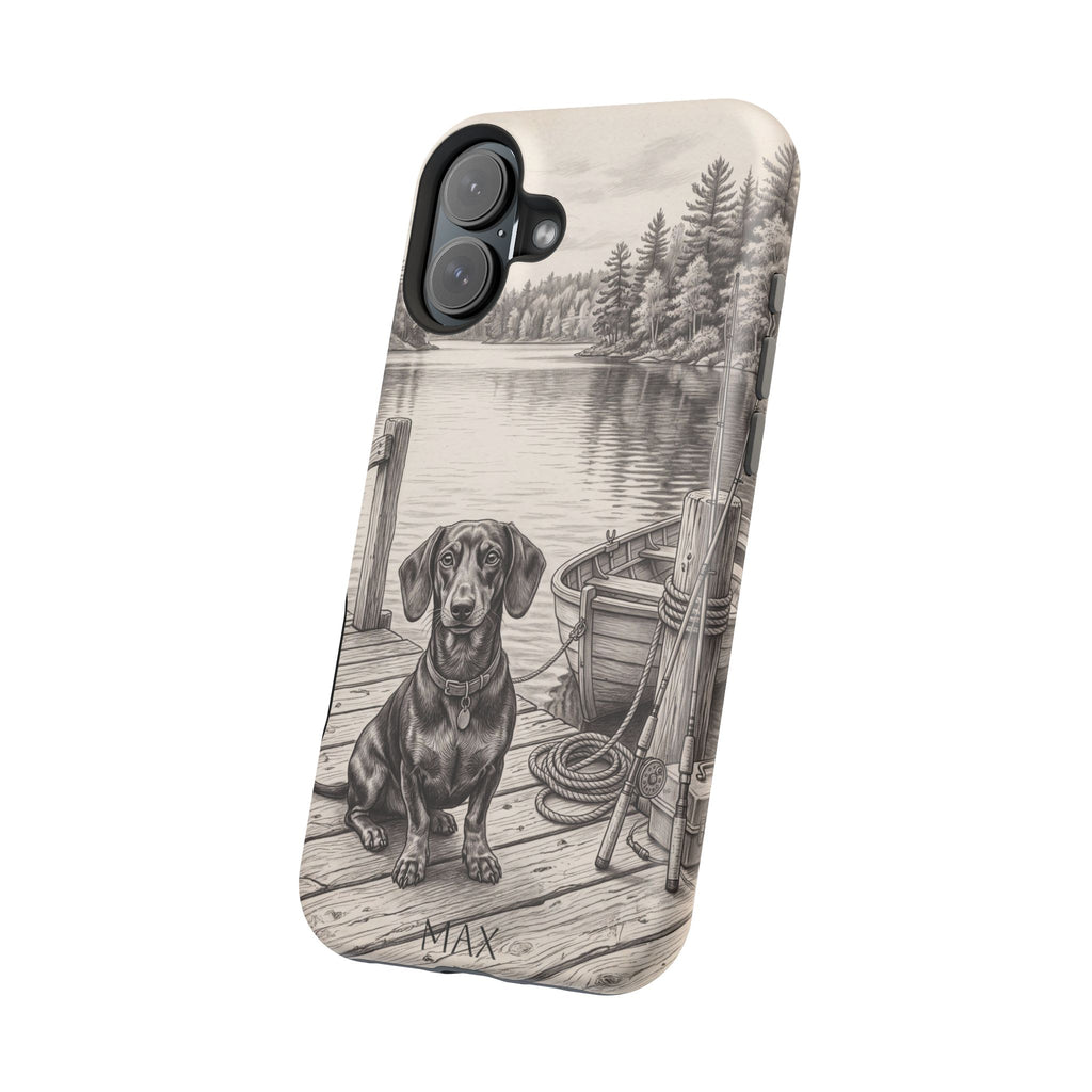 Personalized Dachshund Sunset Beach Phone Case — Wireless Charging Cover