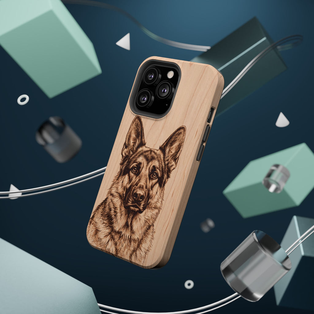 German Shepherd Phone Case | Pyrography Art — Tough Magnetic Case with Wireless Charging