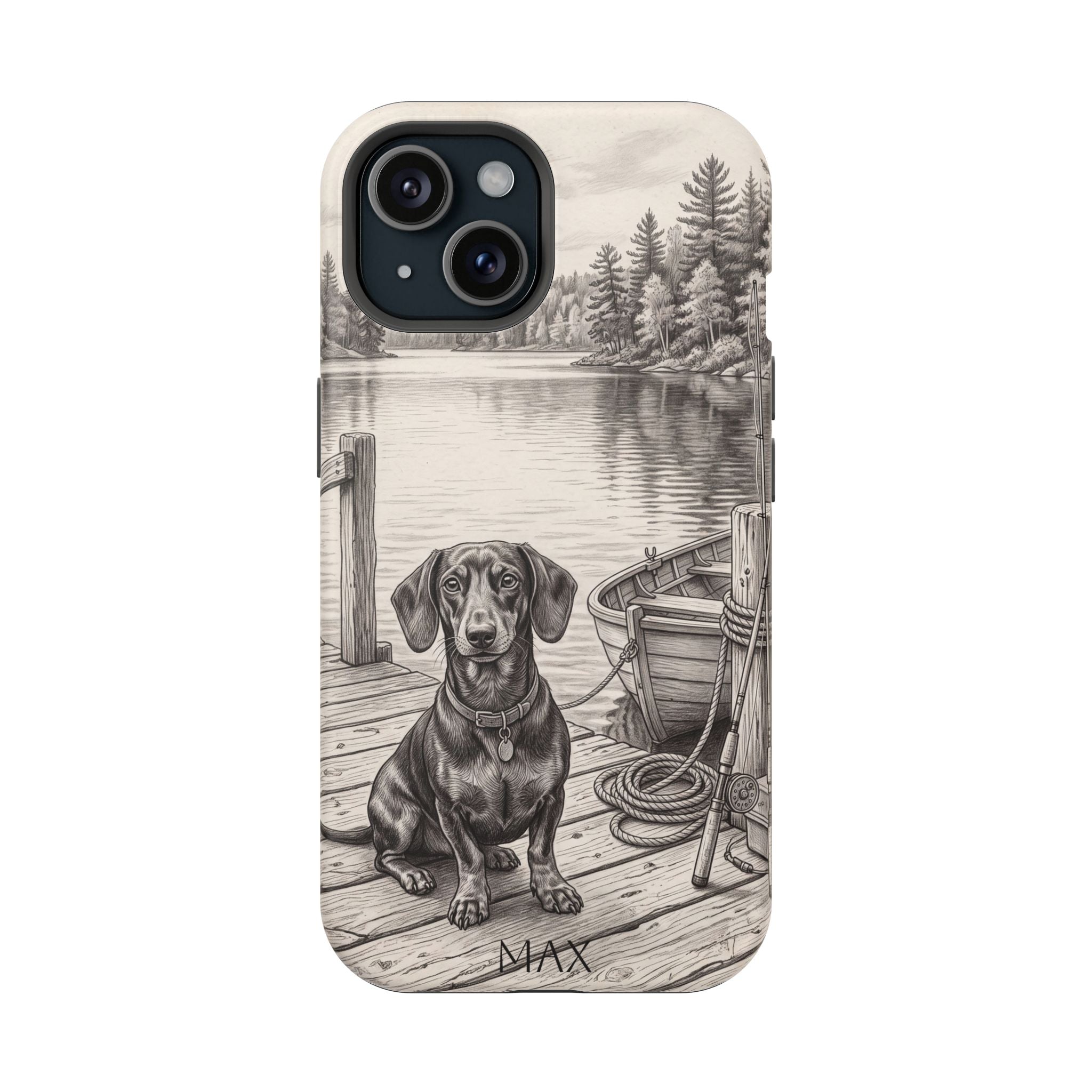 Personalized Dachshund Sunset Beach Phone Case — Wireless Charging Cover