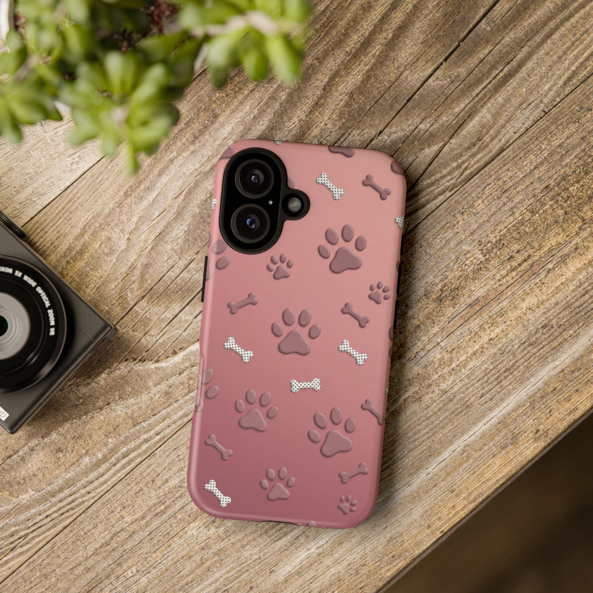 iPhone & Samsung Phone Case | Paw Print & Bone  | Dusty Rose Pattern Case for Frenchie Lovers