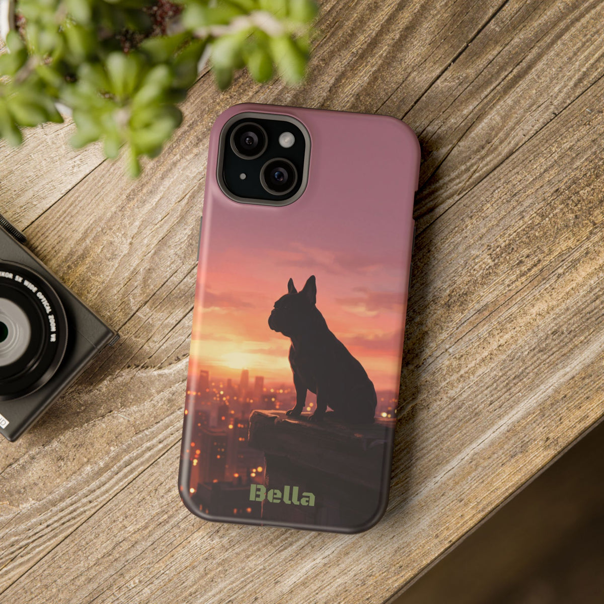 Personalized French Bulldog City Skyline Sunset Phone Case — Wireless Charging Cover