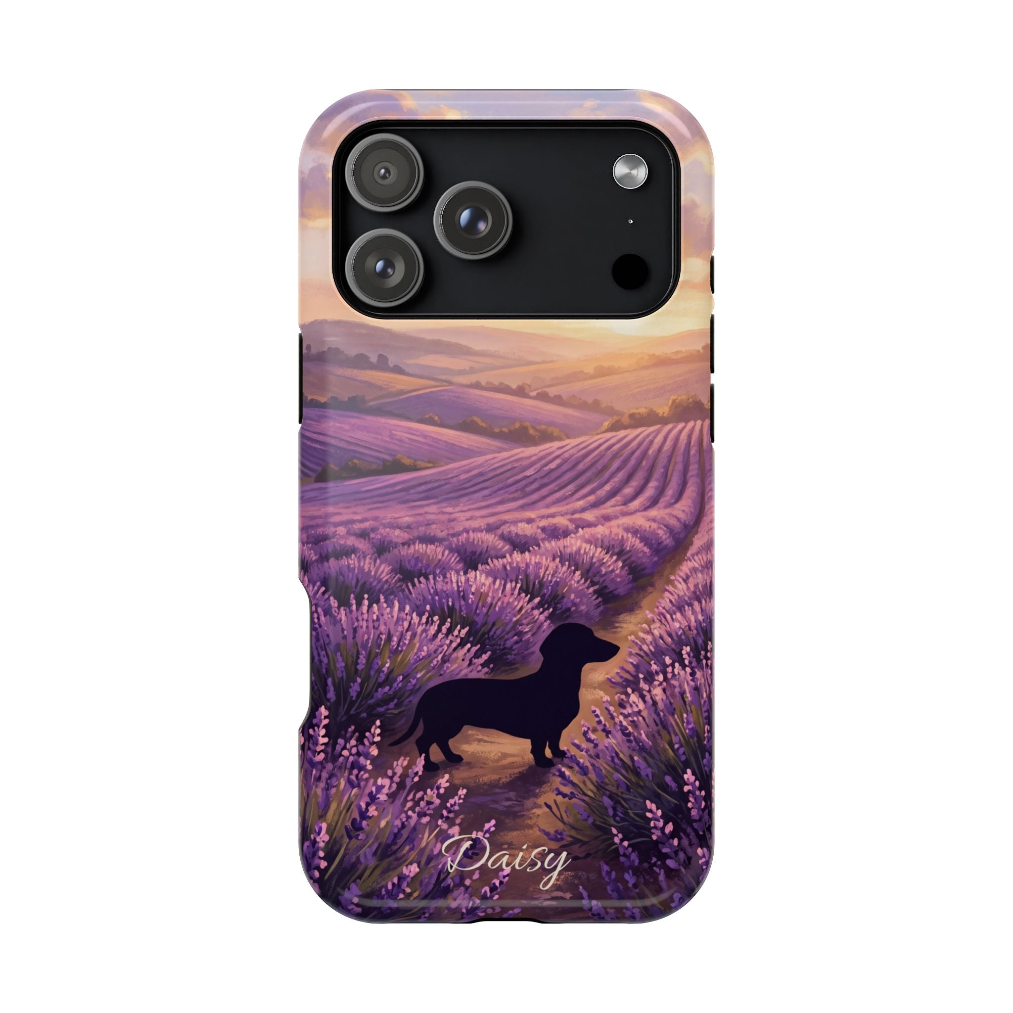 Personalized Dachshund Lavender Field Phone Case — Wireless Charging Cover