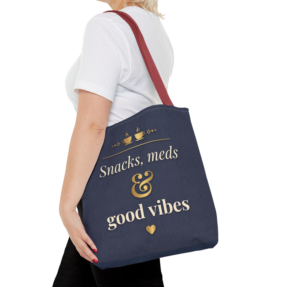 Snacks Meds & Good Vibes Tote | Funny Nurse Gift Tote Bag | Healthcare Worker Humour Gift | Premium Polyester Carry-All