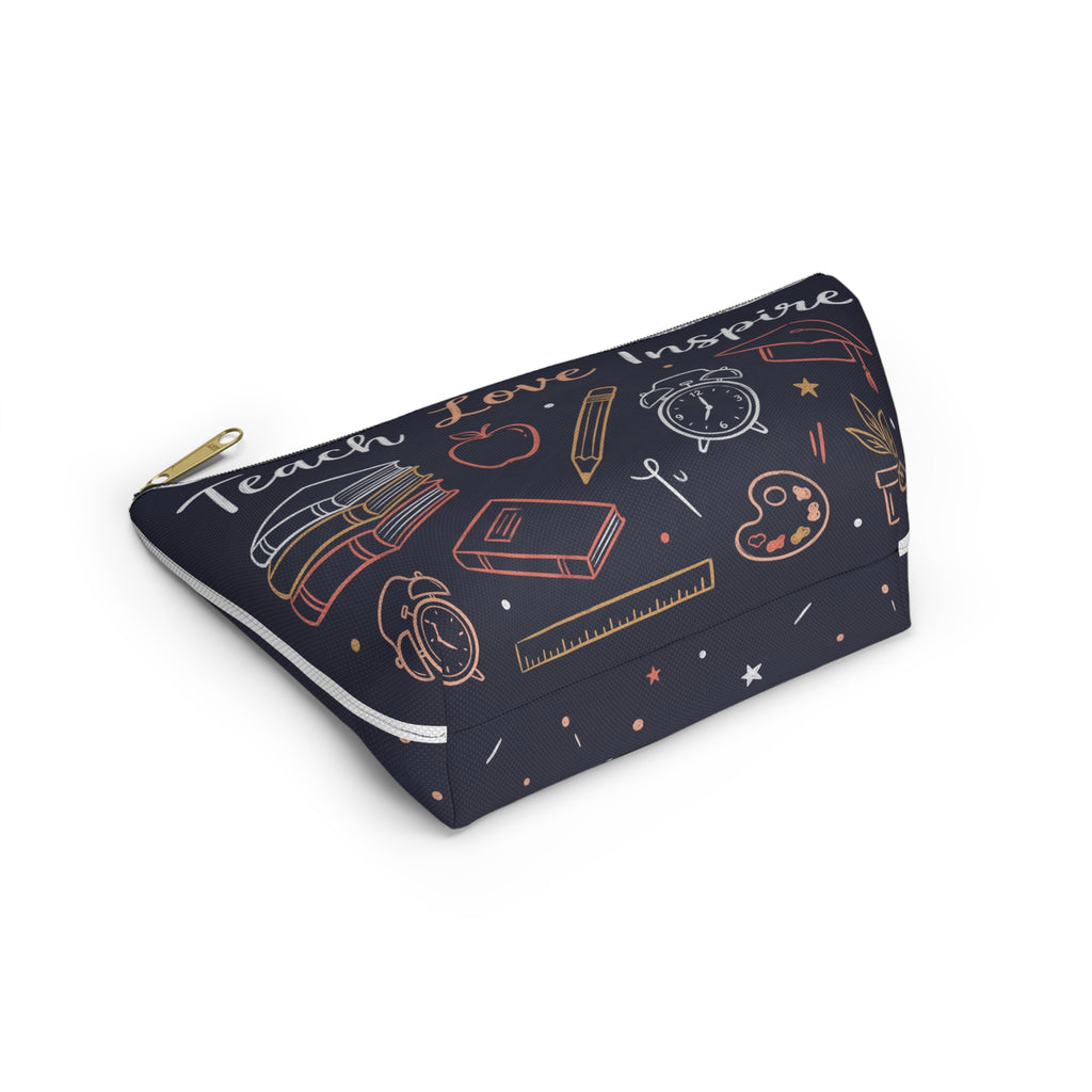 Teach Love Inspire Chalkboard Accessory Pouch — T-Bottom Zipper Bag