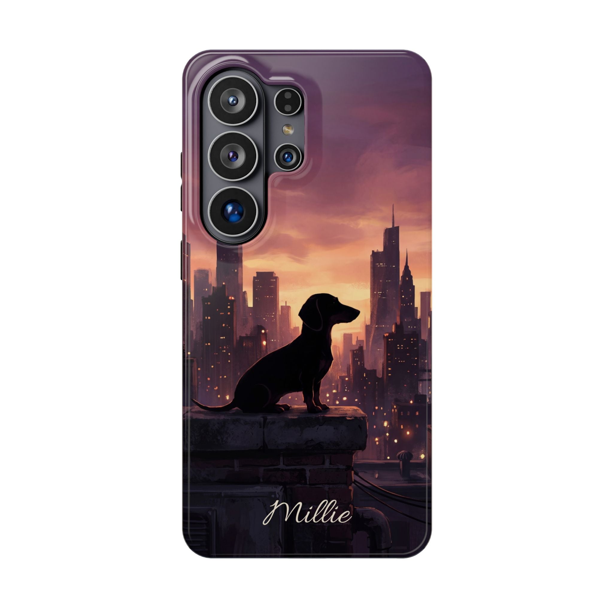 Personalized Dachshund City Skyline Phone Case — Wireless Charging Cover