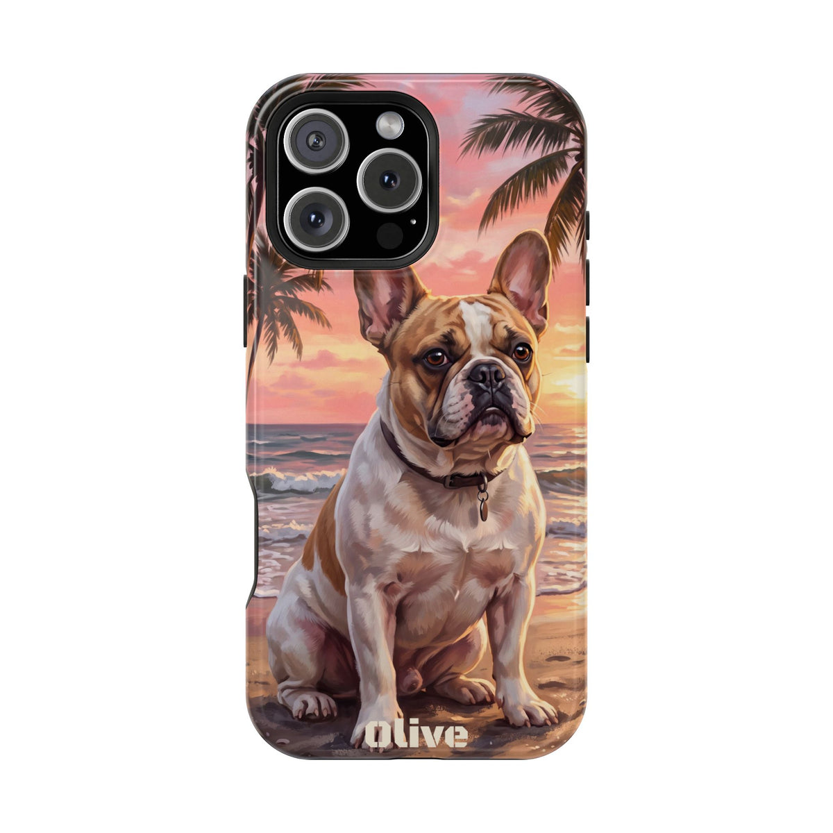 Personalized French Bulldog Beach Portrait Phone Case — Wireless Charging Cover