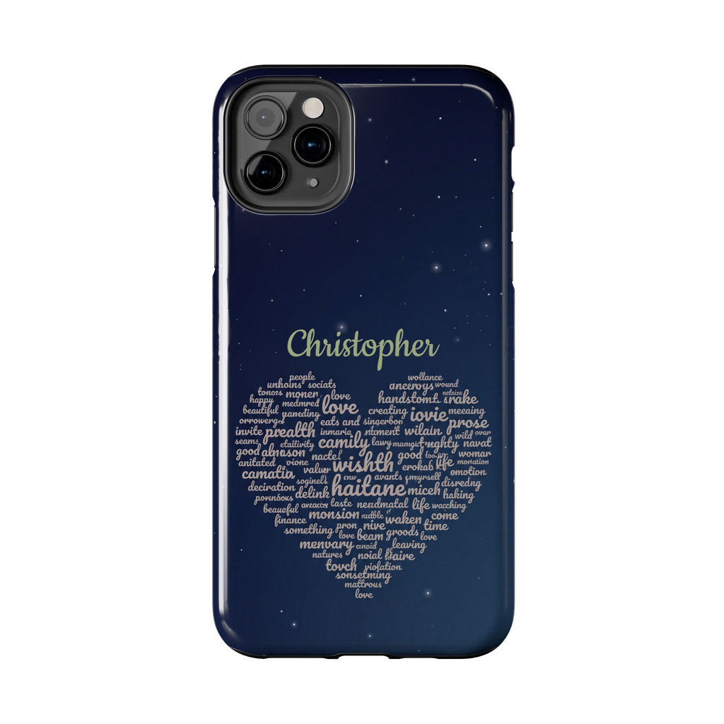 Personalized Teacher Heart Word Cloud Phone Case — Custom Name Starry Design