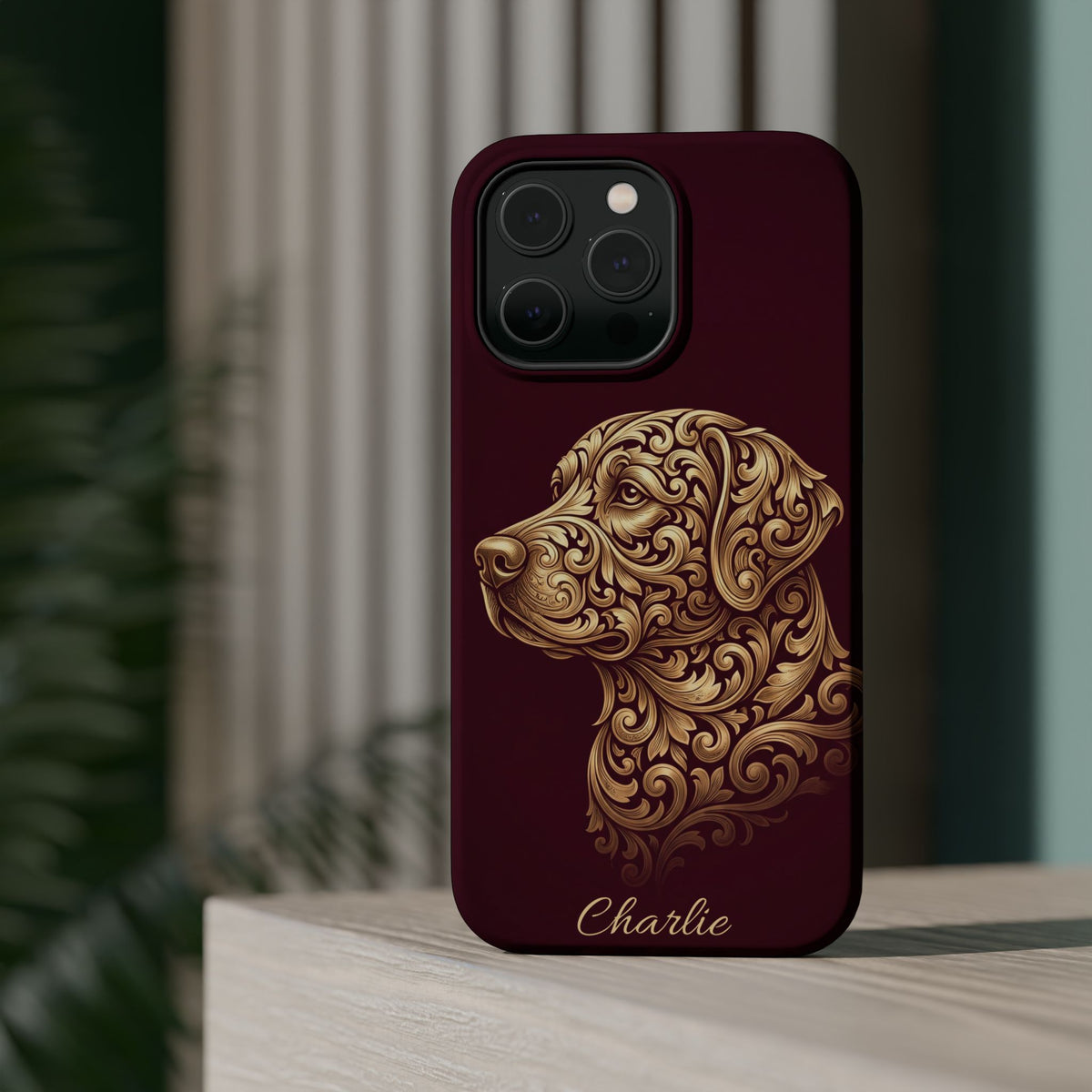 Personalized Gold Filigree Labrador Phone Case — Tough Magnetic Case with Wireless Charging