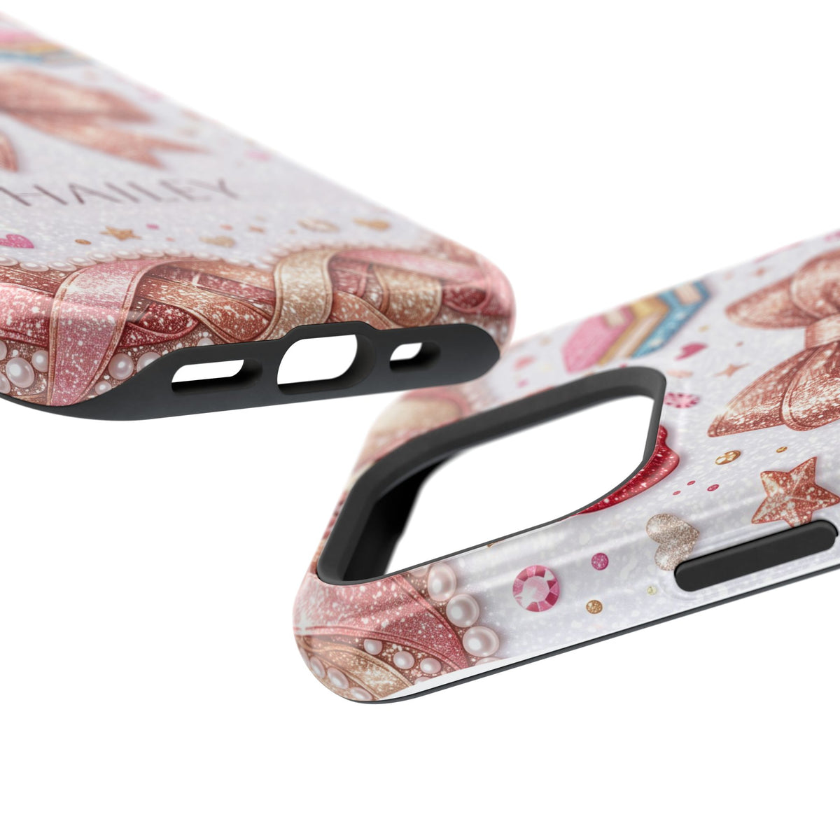 Rose Gold Glitter Bow Personalized Teacher Phone Case — Wireless Charging Cover