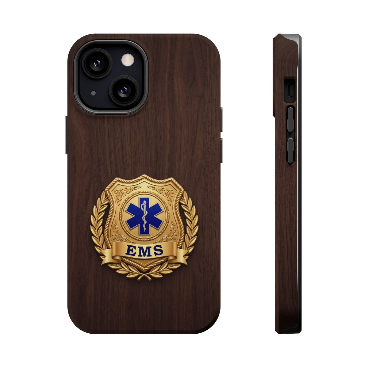 Gold EMS Laurel Badge Wood Phone Case — Magnetic Wireless Charging Cover