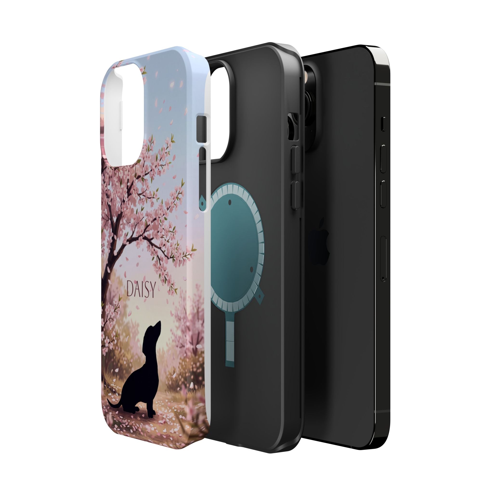 Personalized Dachshund Cherry Blossom Phone Case — Wireless Charging Cover