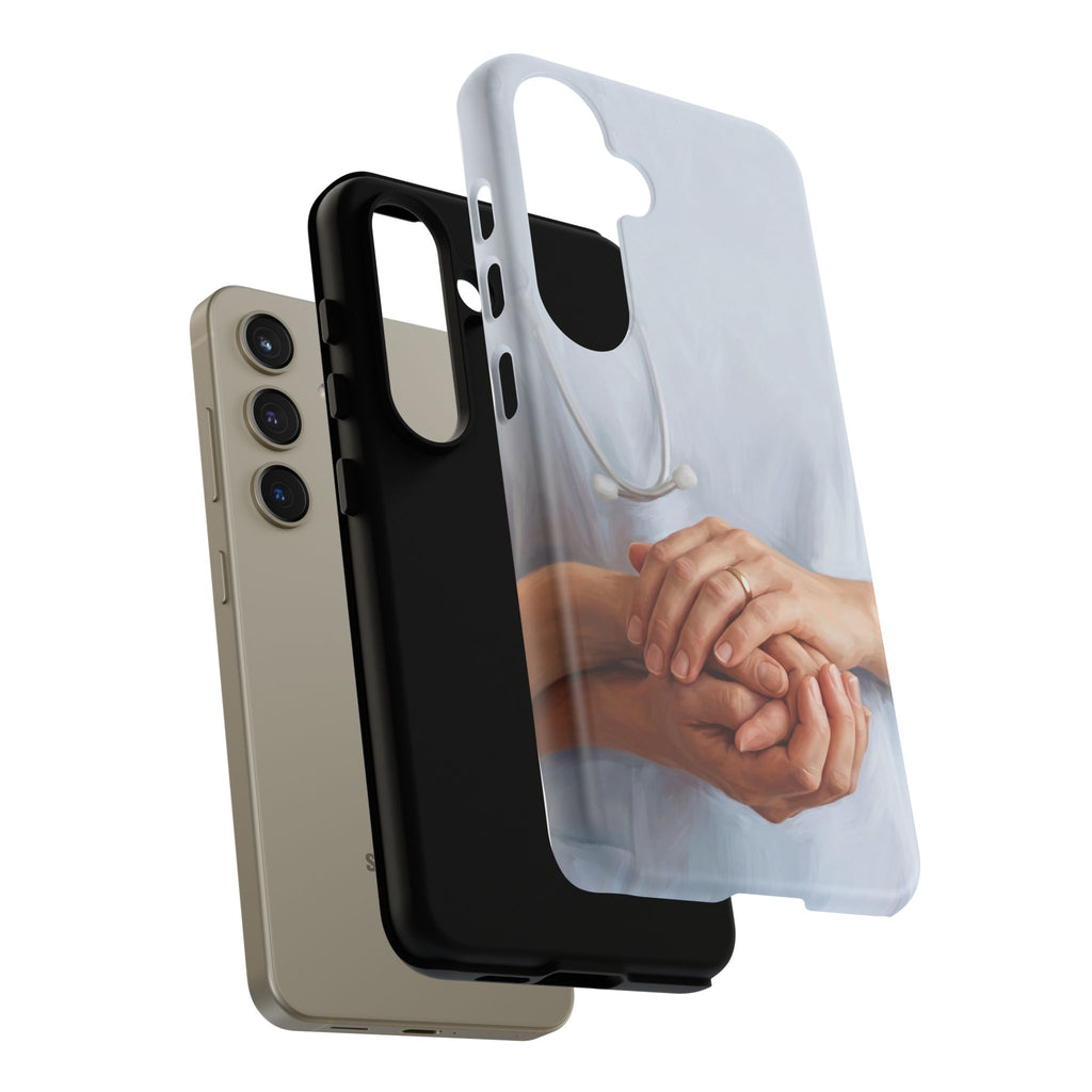 Nurse's Comforting Hands Phone Case | Caring Hands & Stethoscope Illustration | iPhone & Samsung