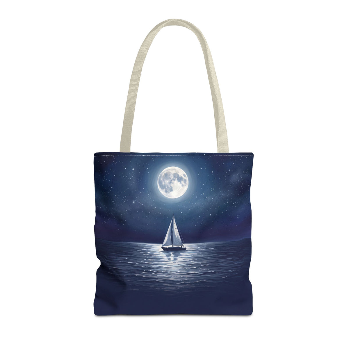 Moonlit Sailboat Tote Bag | Night Sea Sailing Art Tote for Boat Owners & Sailors
