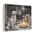 Golden Retriever Campfire Sketch Personalized Canvas | Night Camping Wall Art