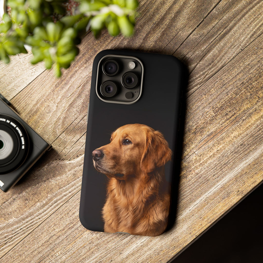 Golden Retriever Portrait Phone Case | Realistic Dog Photo on Black Background | iPhone & Samsung