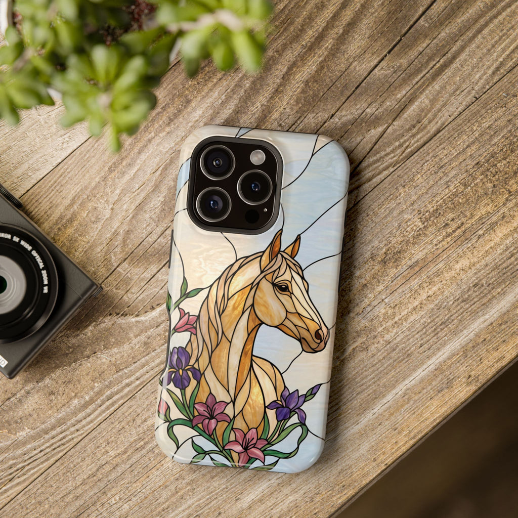 Floral Stained Glass Horse Phone Case — Tough Magnetic Case with Wireless Charging