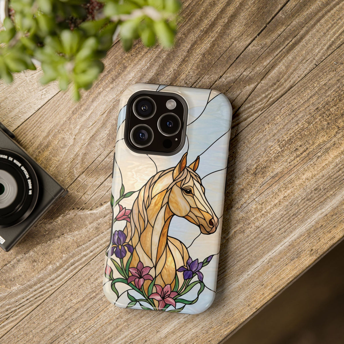 Floral Stained Glass Horse Phone Case — Tough Magnetic Case with Wireless Charging