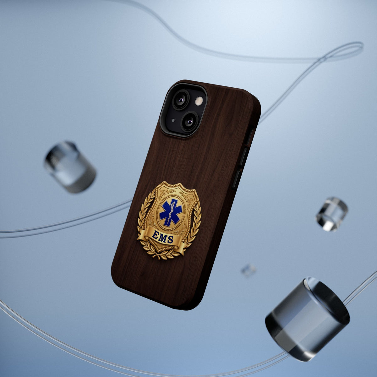 Gold EMS Laurel Badge Wood Phone Case — Magnetic Wireless Charging Cover