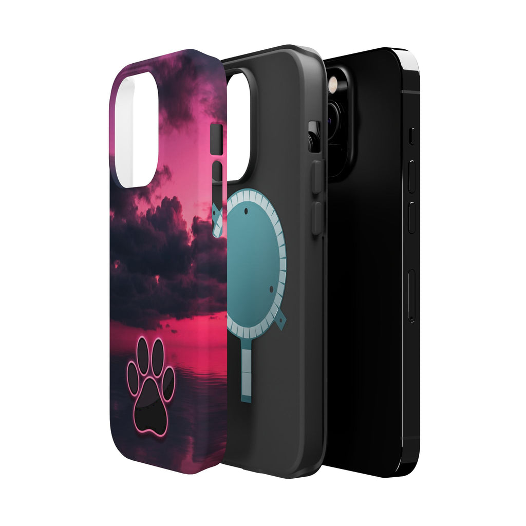 Pink Sky Paw Print Phone Case — Impact-Resistant Wireless Charging Cover