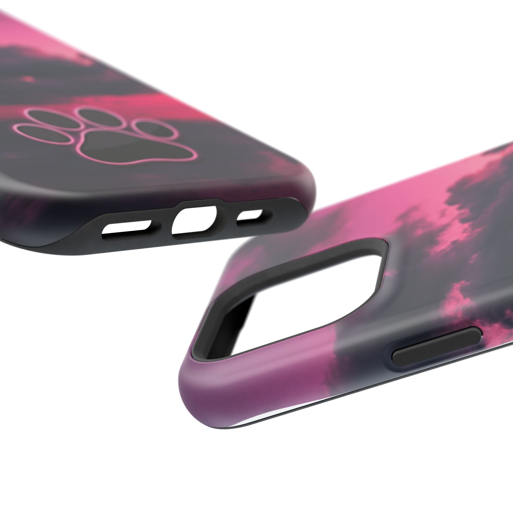 Pink Sky Paw Print Phone Case — Impact-Resistant Wireless Charging Cover