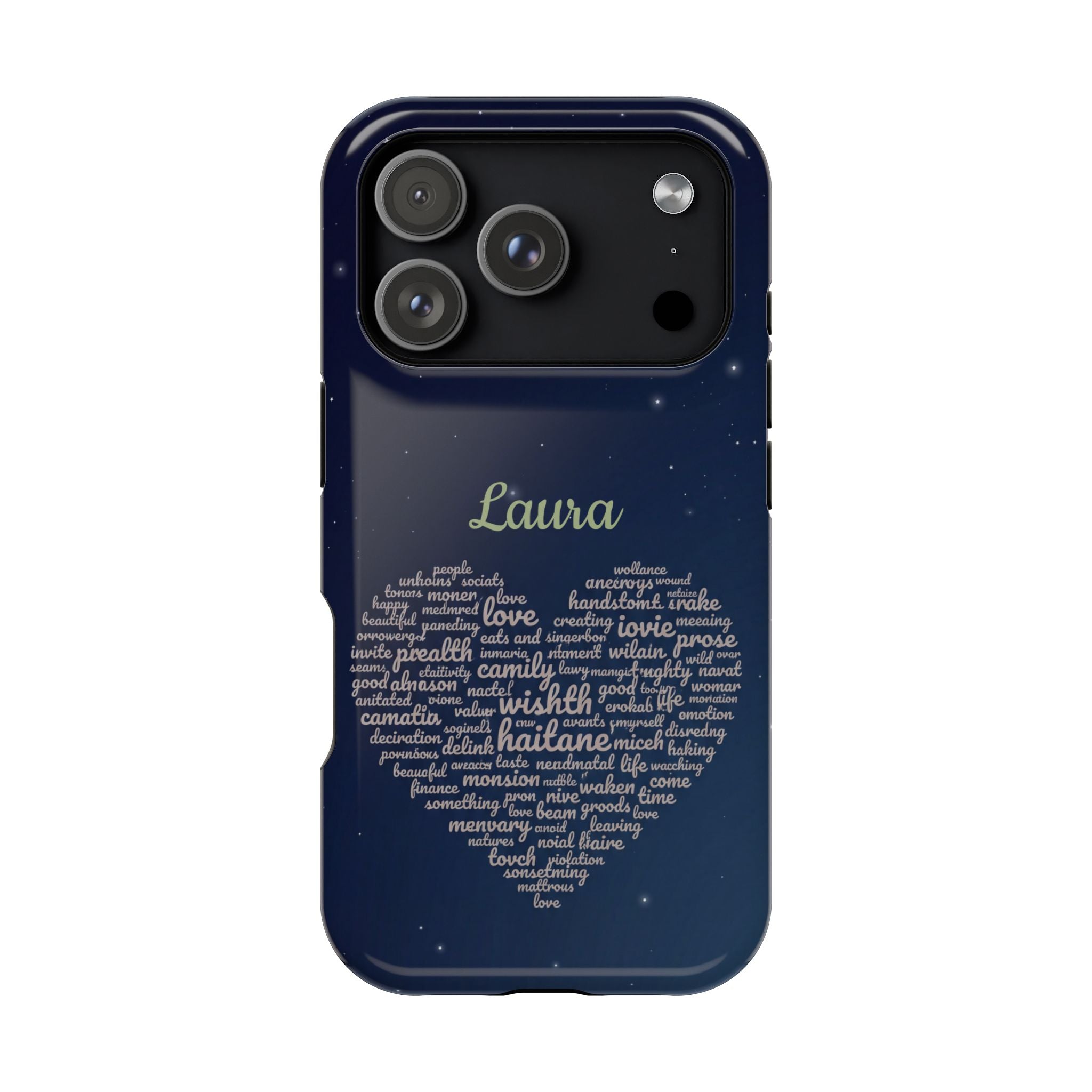 Personalized Teacher Heart Word Art Phone Case — Navy Wireless Charging Cover