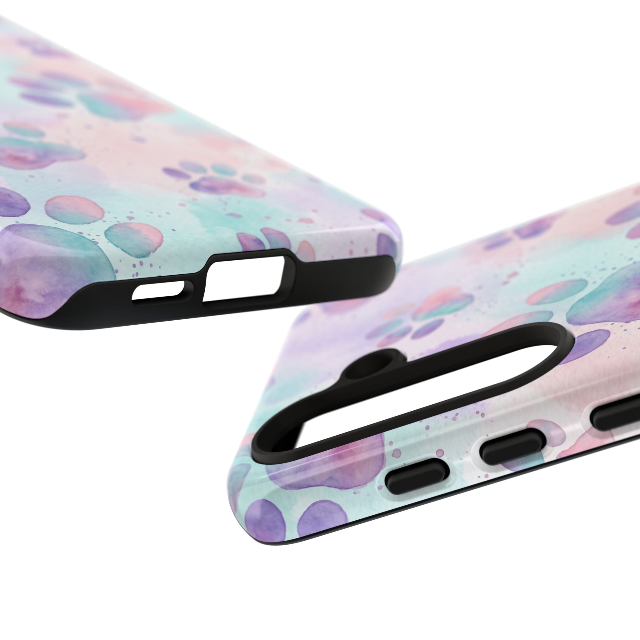 Watercolor Paw Print Phone Case | Pastel Purple, Teal & Pink Artistic Pattern | Samsung & iPhone