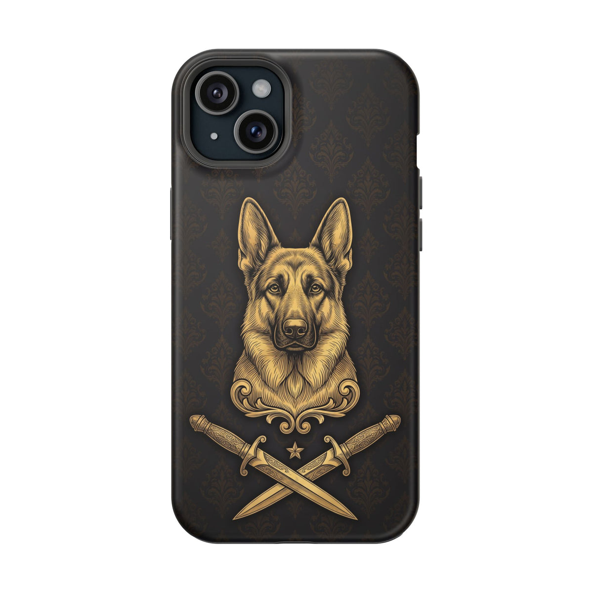 German Shepherd Phone Case | Gold Heraldic Crest Art — Tough Magnetic Case with Wireless Charging
