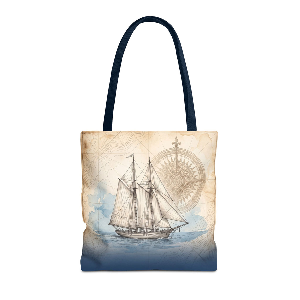 Vintage Schooner Tote Bag – Antique Nautical Map Compass Beach Bag