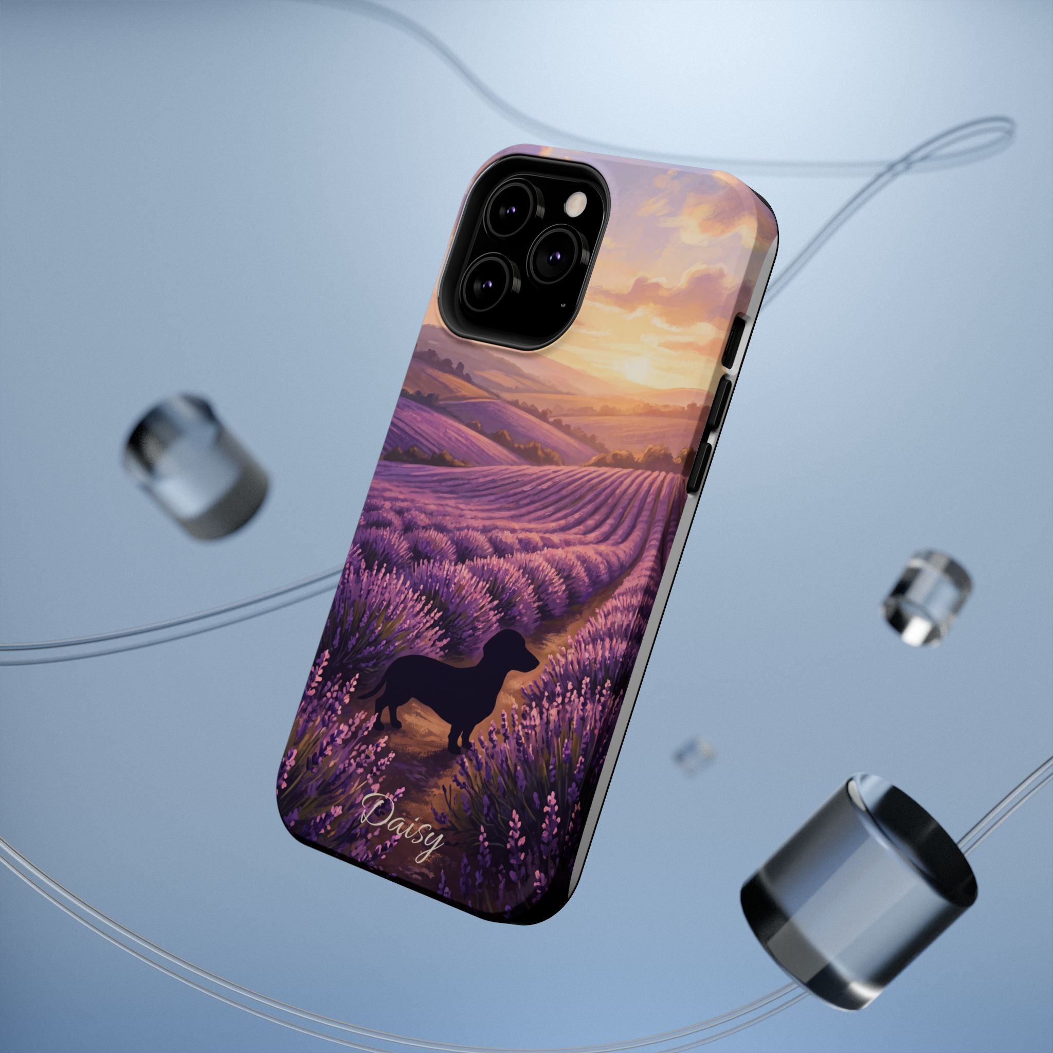 Personalized Dachshund Lavender Field Phone Case — Wireless Charging Cover