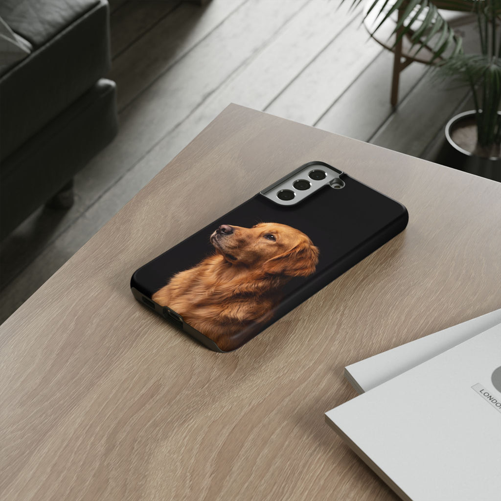 Golden Retriever Portrait Phone Case | Realistic Dog Photo on Black Background | iPhone & Samsung
