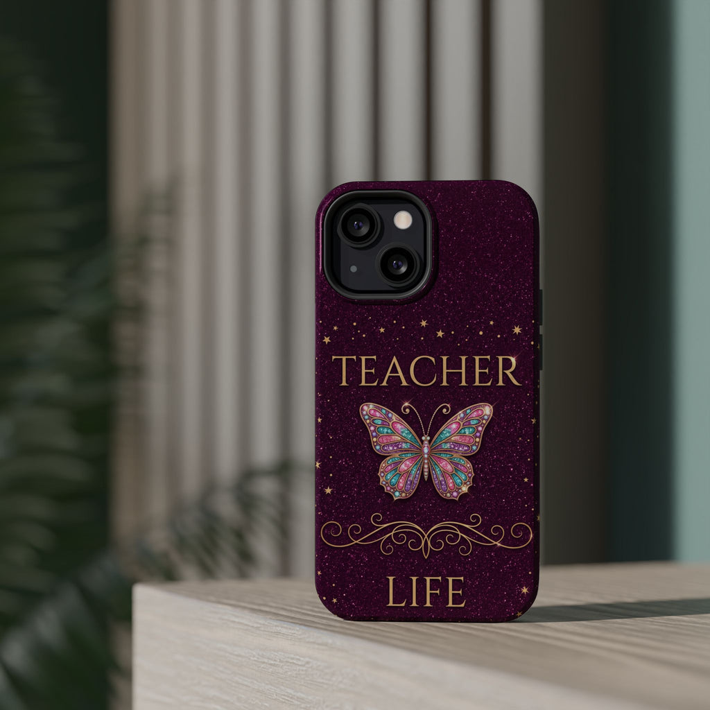 Teacher Life Glitter Butterfly Phone Case — Wireless Charging Cover