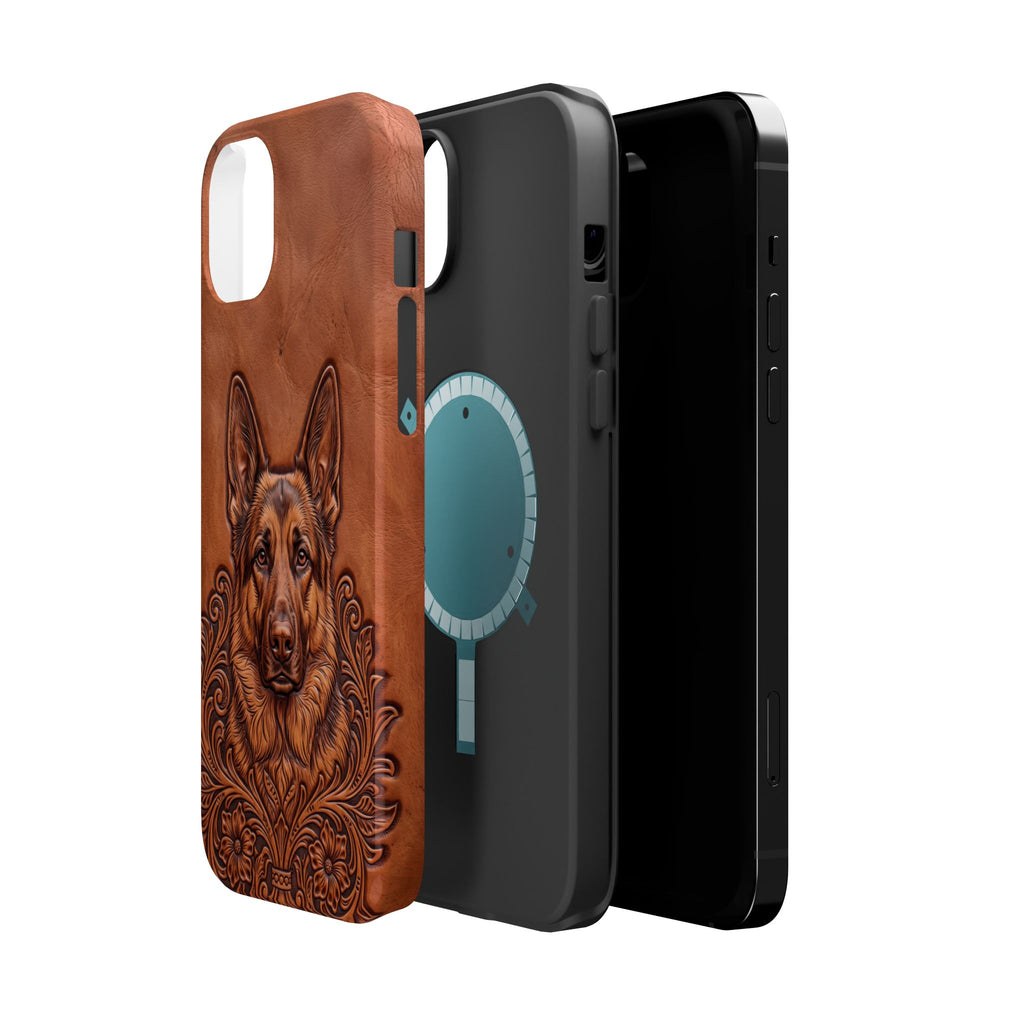 German Shepherd Phone Case | Western Tooled Art — Tough Magnetic Case with Wireless Charging