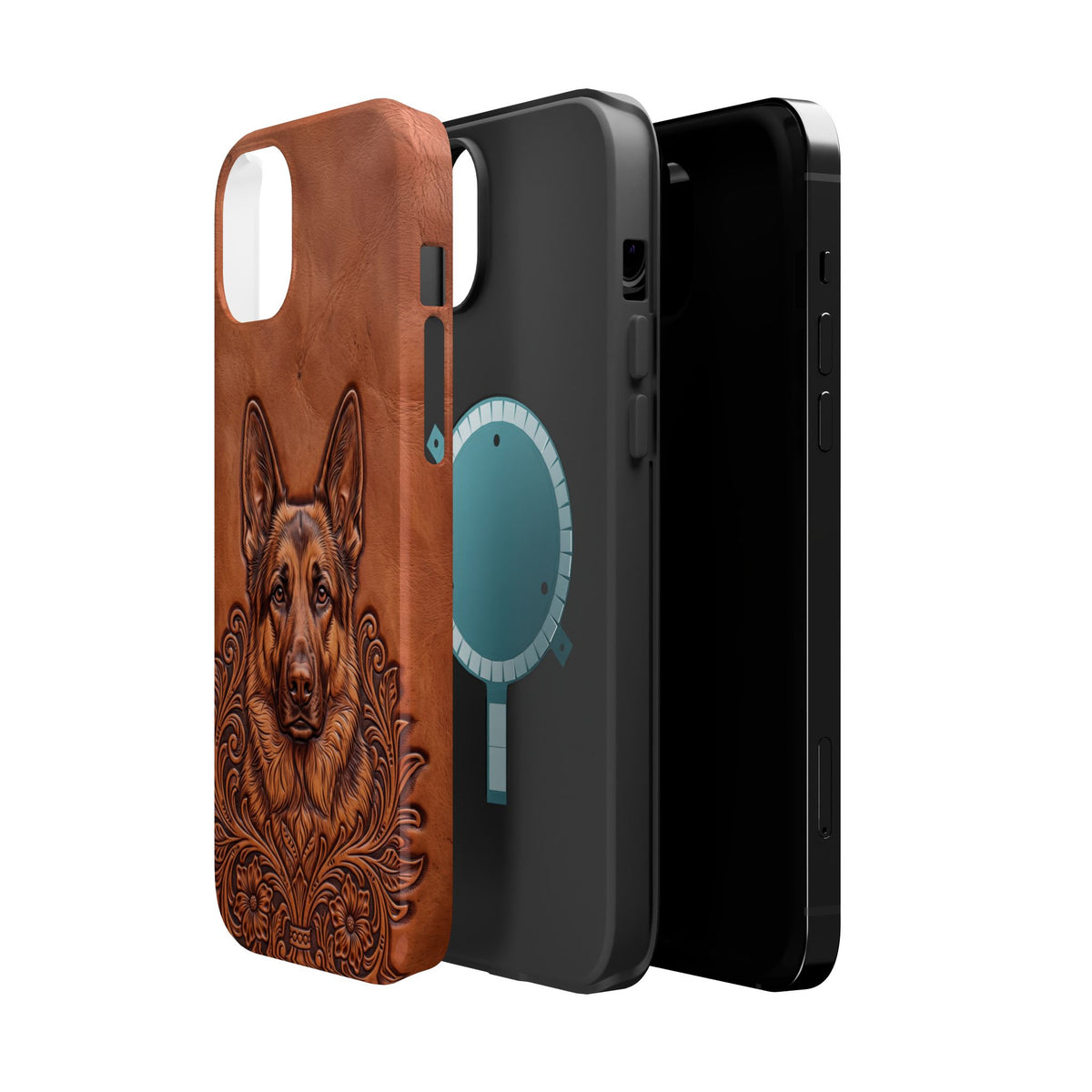 German Shepherd Phone Case | Western Tooled Art — Tough Magnetic Case with Wireless Charging
