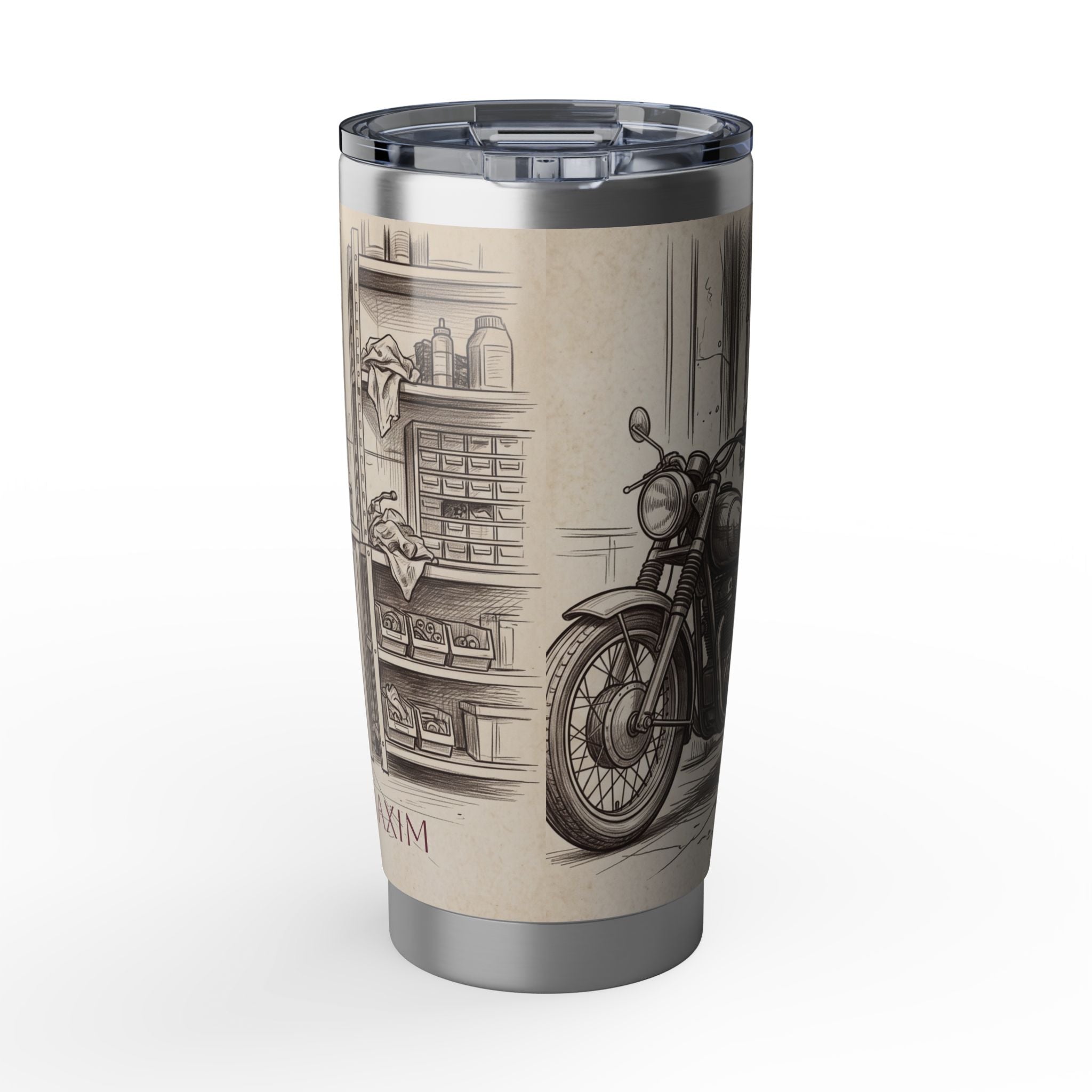 Garage Frenchie Stainless Tumbler — 20 oz Personalized Travel Mug with Workshop Design