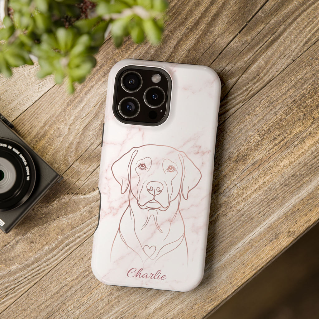 Personalized Rose Gold Marble Labrador Phone Case — Tough Magnetic Case with Wireless Charging