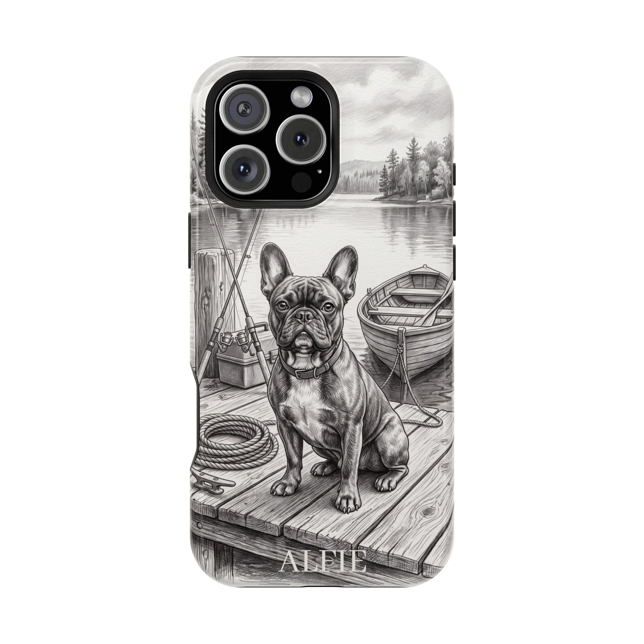 Personalized French Bulldog Lakeside Dock Phone Case — Wireless Charging Cover
