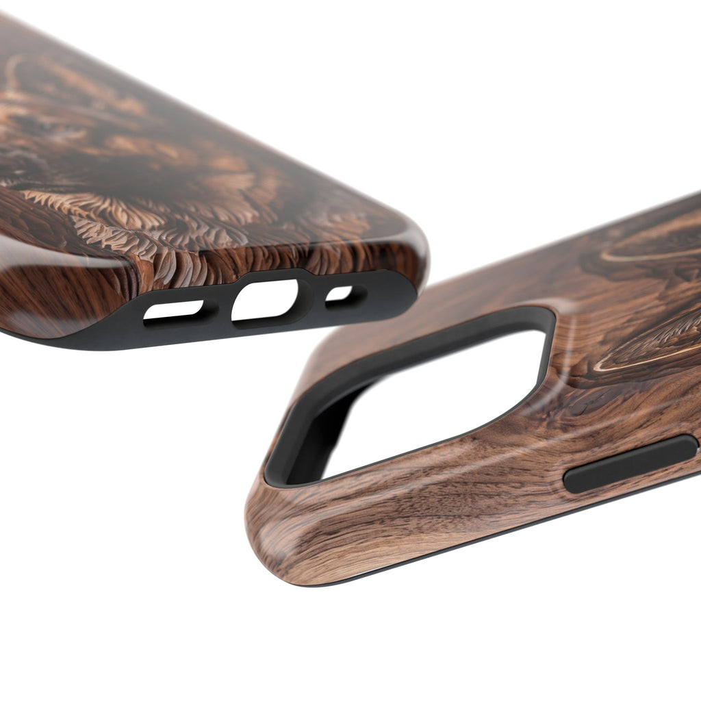 German Shepherd Phone Case | Carved Walnut Art — Tough Magnetic Case with Wireless Charging