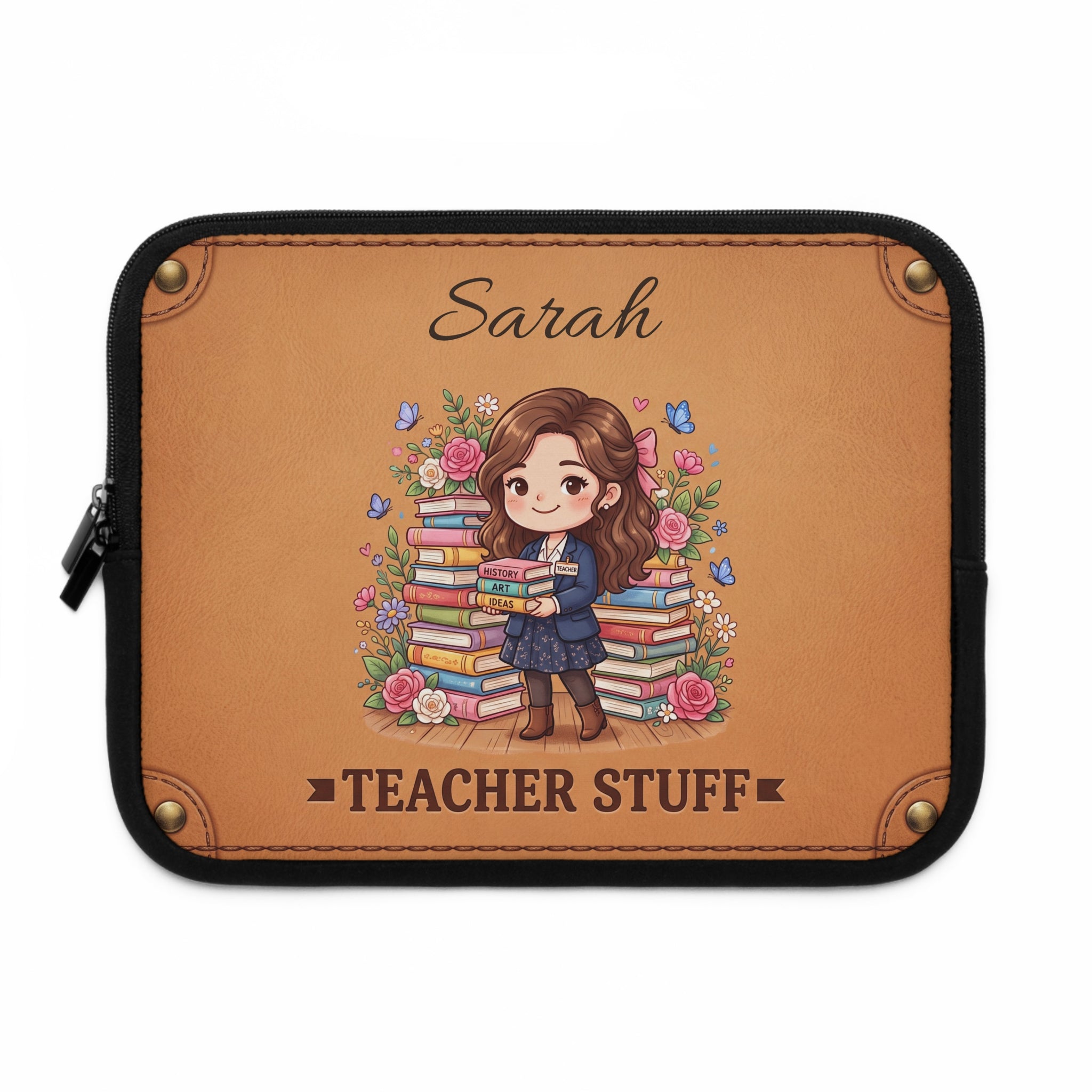 Personalized Teacher Laptop Sleeve | Custom Name Gift | Leather-Look Book Lover Case | Teacher Appreciation Gift