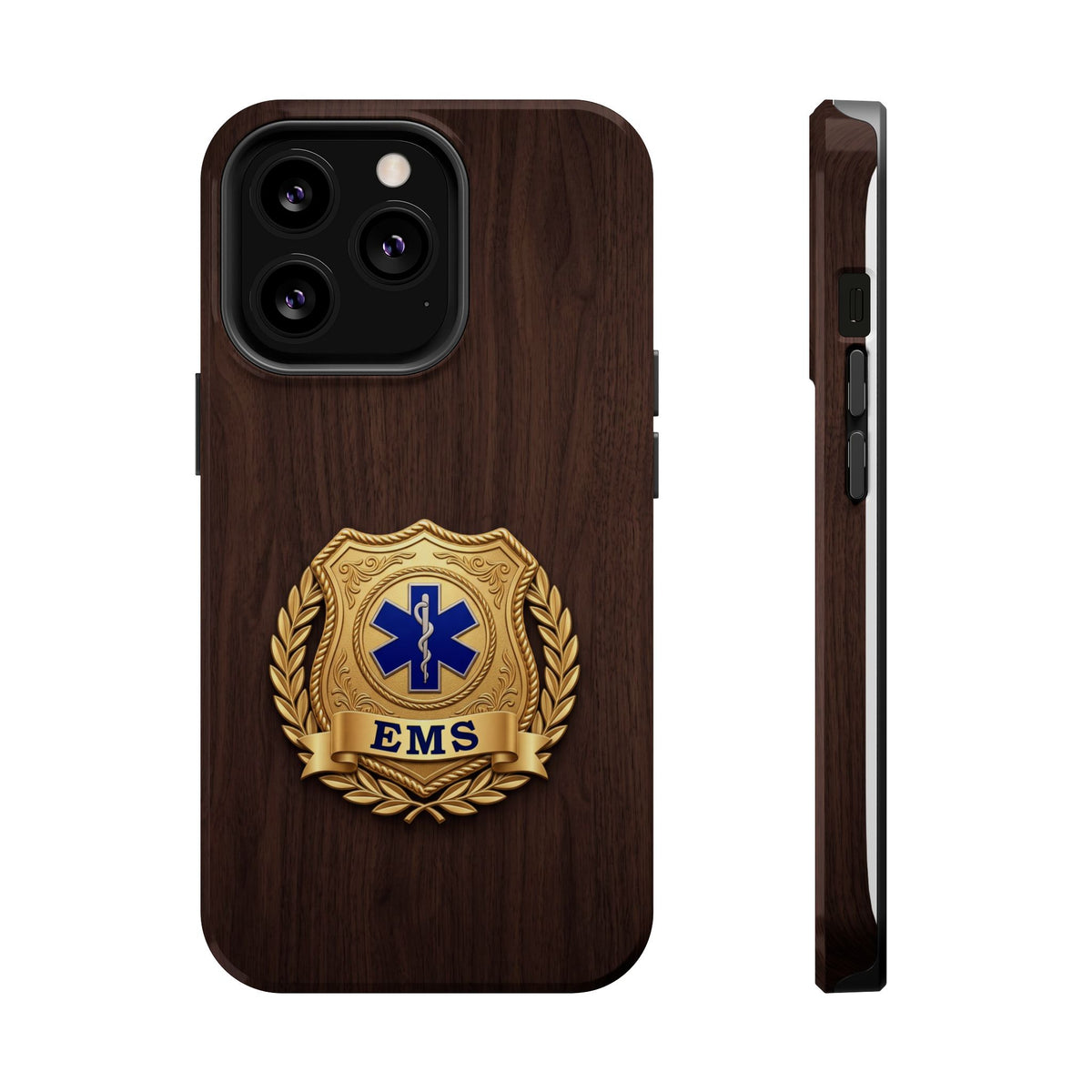 Gold EMS Laurel Badge Wood Phone Case — Magnetic Wireless Charging Cover