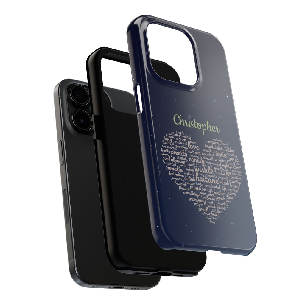 Personalized Teacher Heart Word Cloud Phone Case — Custom Name Starry Design