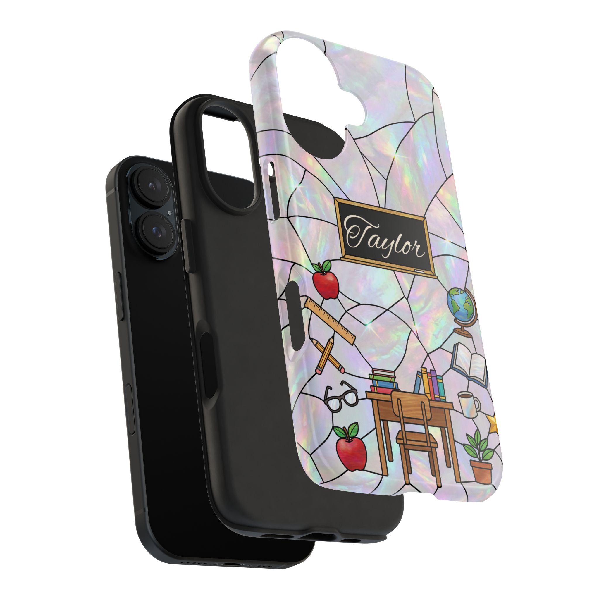 Personalized Teacher Phone Case — Custom Name Stained Glass Classroom Design