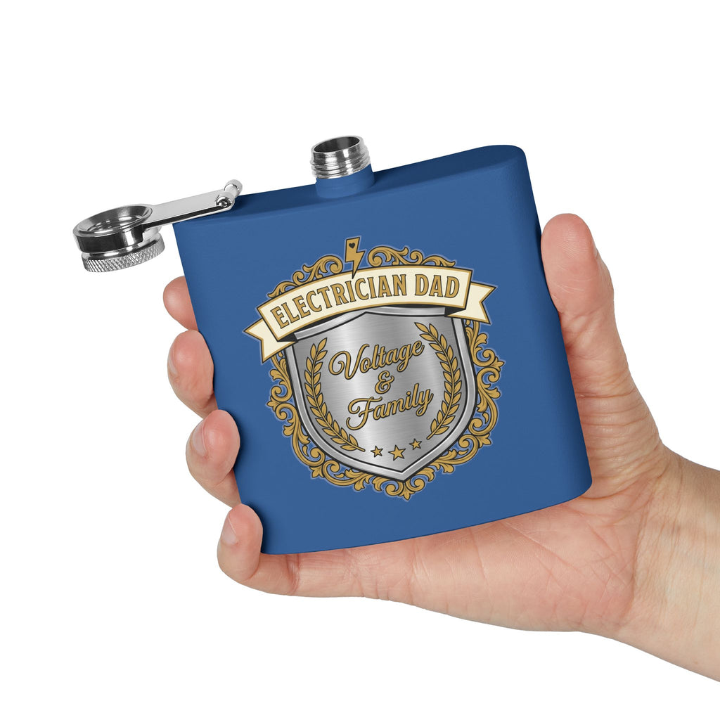 Flask — "Electrician Dad: Voltage & Family" 6oz Stainless Steel Hip Flask