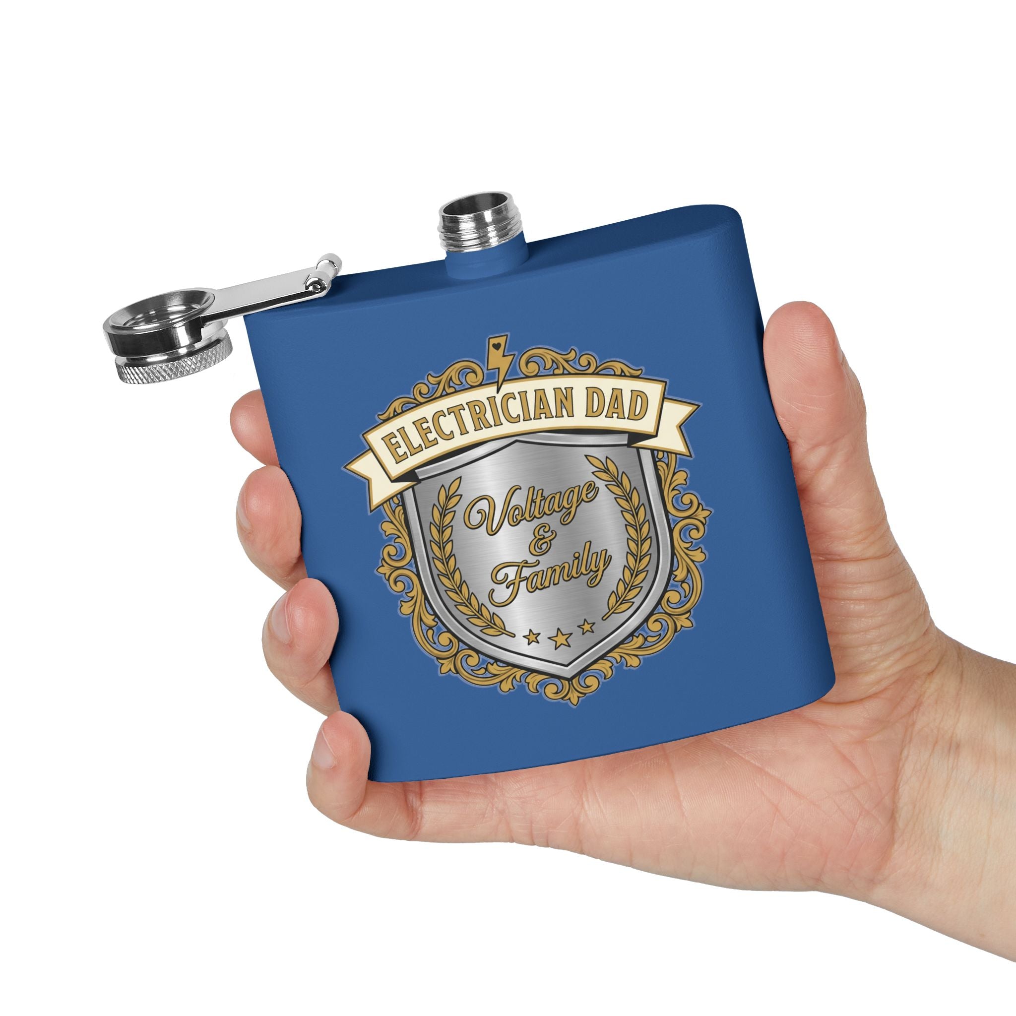 Flask — "Electrician Dad: Voltage & Family" 6oz Stainless Steel Hip Flask
