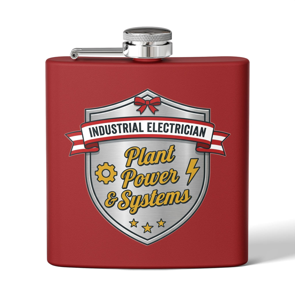 Flask — "Industrial Electrician: Plant Power & Systems" (Shield Badge) 6oz Stainless Steel Hip Flask
