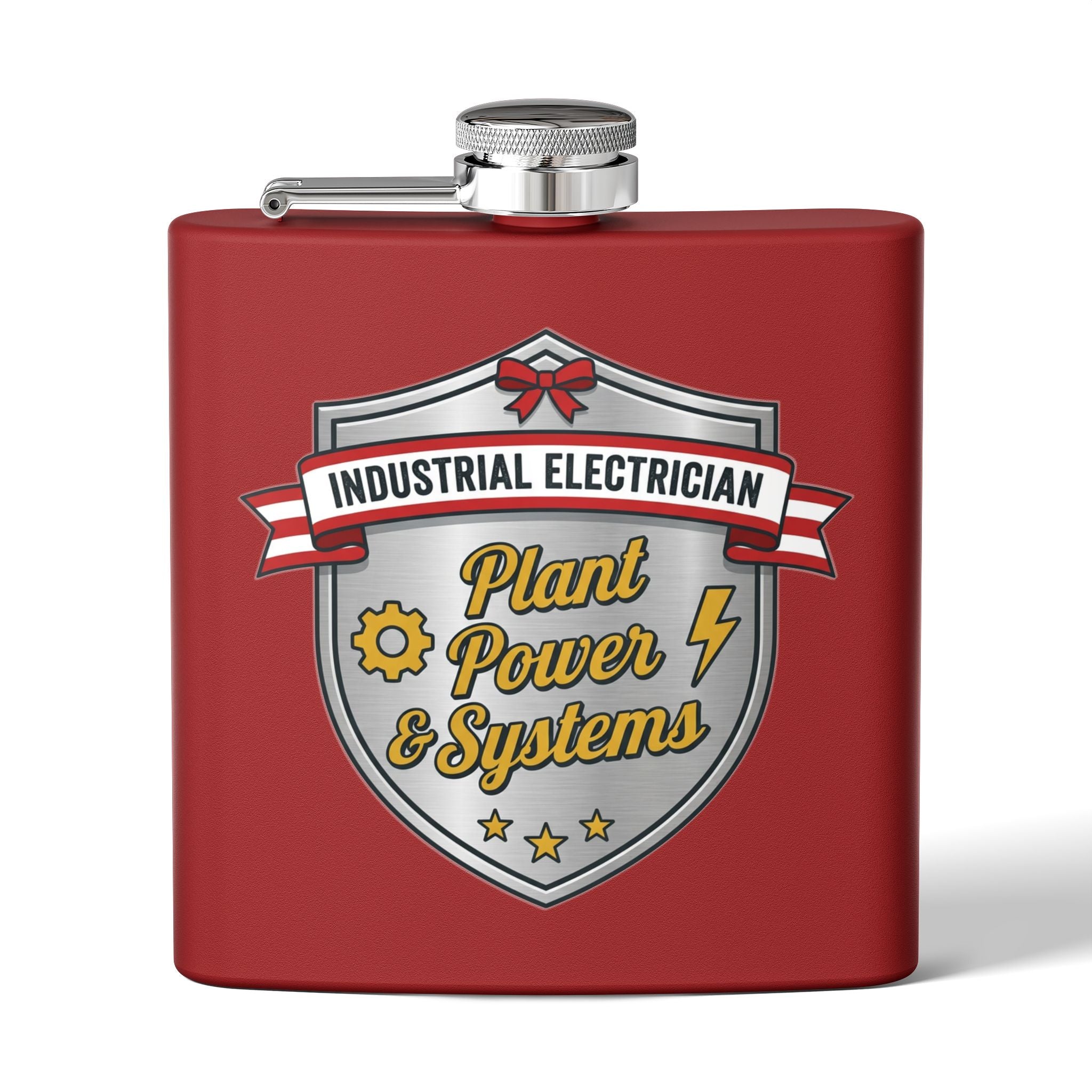 Flask — "Industrial Electrician: Plant Power & Systems" (Shield Badge) 6oz Stainless Steel Hip Flask