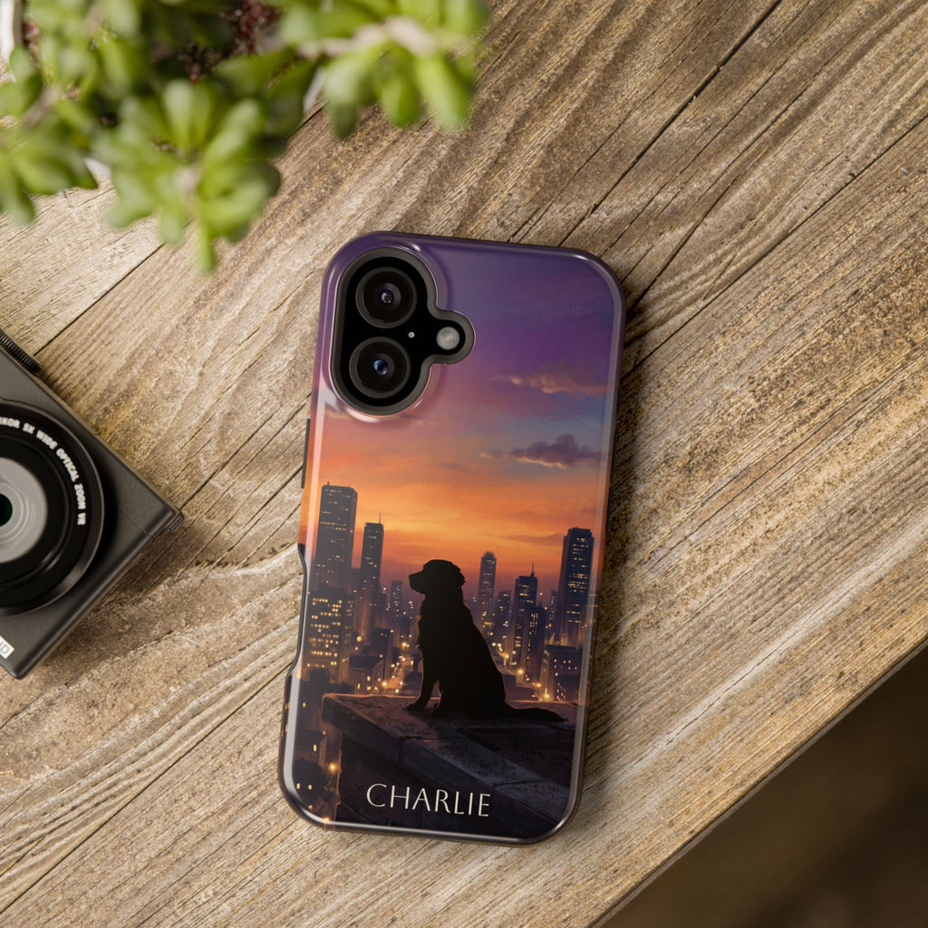 Personalized Golden Retriever City Skyline Phone Case — Wireless Charging Cover
